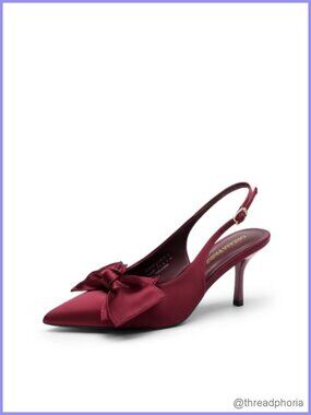 Satin Slingback Pump Heels with Bow - Stiletto, Pointed Toe, Dress Shoes